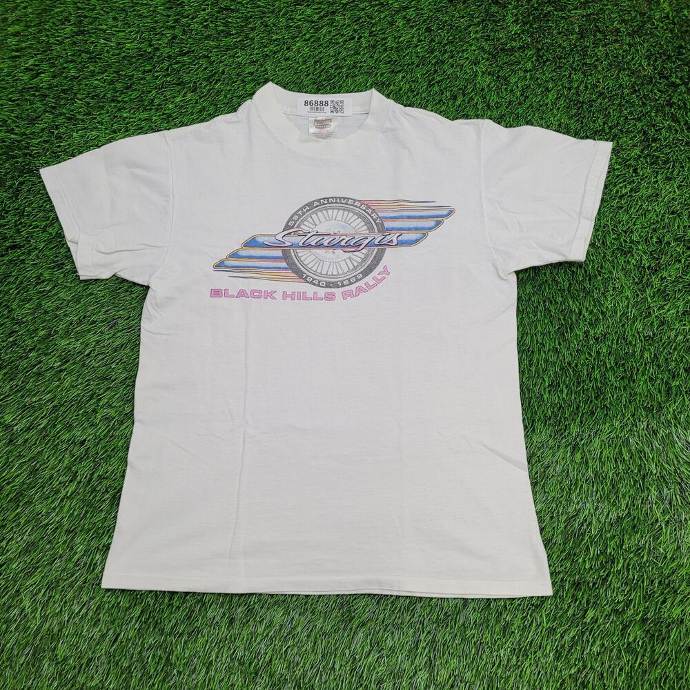 Vintage 90s Sturgis Black-Hills Rally Shirt Womens S/M 19x24 White